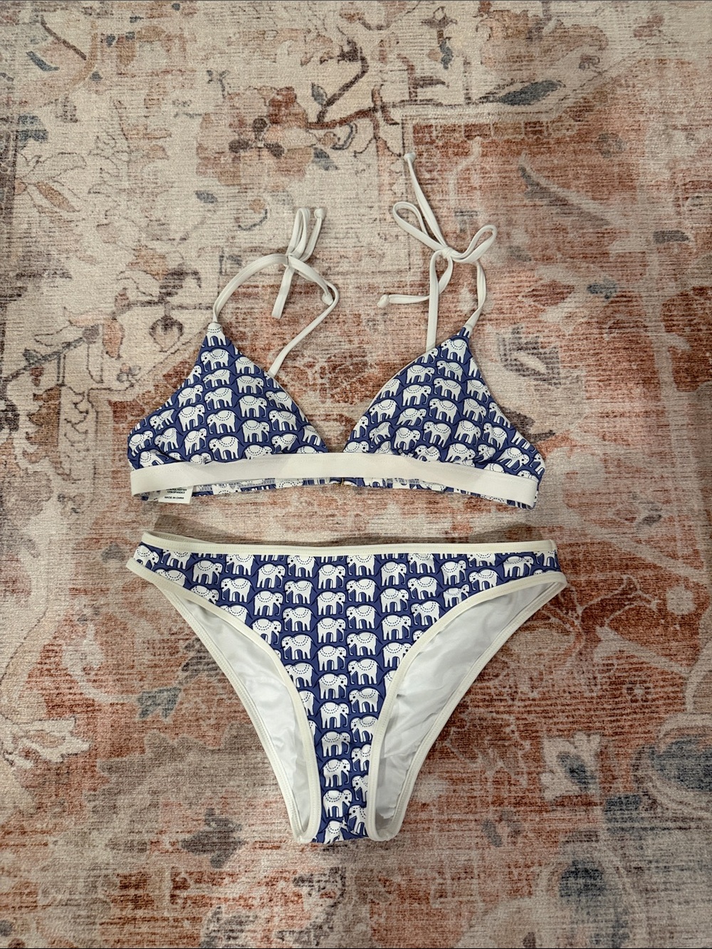 Roller Rabbit Blue and White Elephant Print Bikini